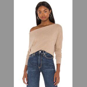 Enza Costa Cashmere Cuffed Off Shoulder Long Sleeve Top Khaki Sz M